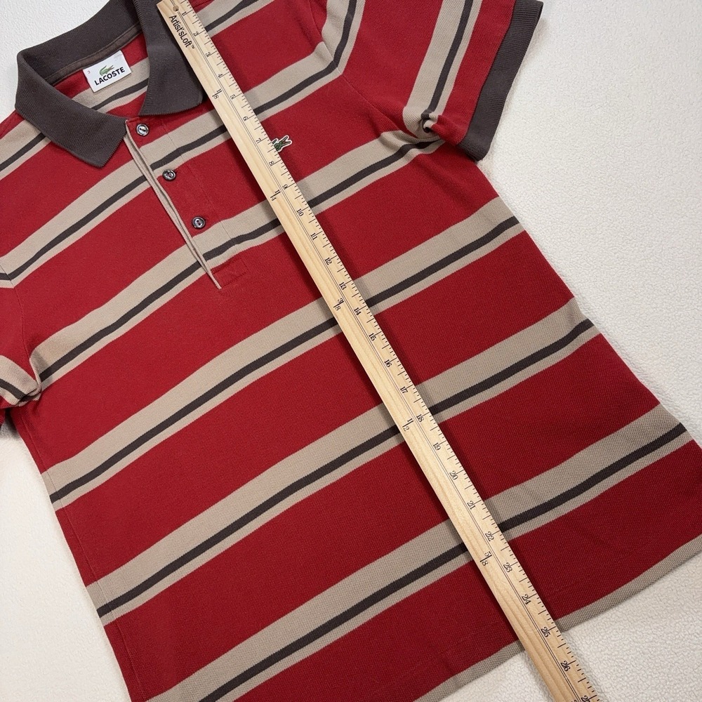 Lacoste Polo Shirt Men's S / 3 Red Stripe Logo 100% Cotton Button Shirt - Picture 10 of 15
